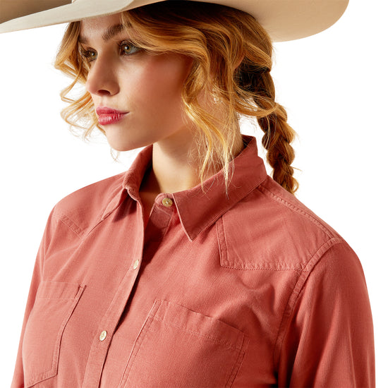 Ariat Ladies Billie Jean Corded Light Mahogany Button Down Shirt 10053971