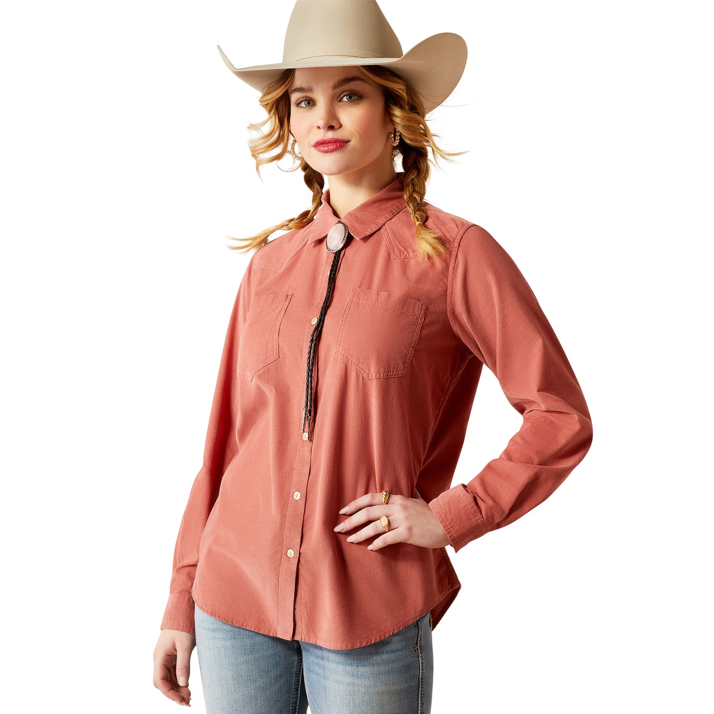 Ariat Ladies Billie Jean Corded Light Mahogany Button Down Shirt 10053971