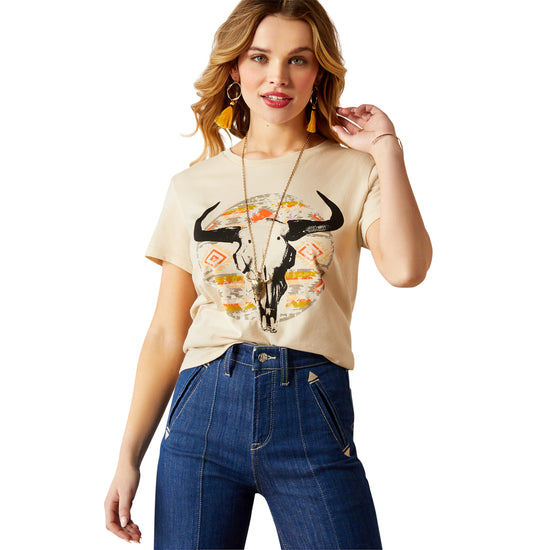 Ariat Ladies Longhorn Watercolor Natural Graphic T-Shirt 10054039