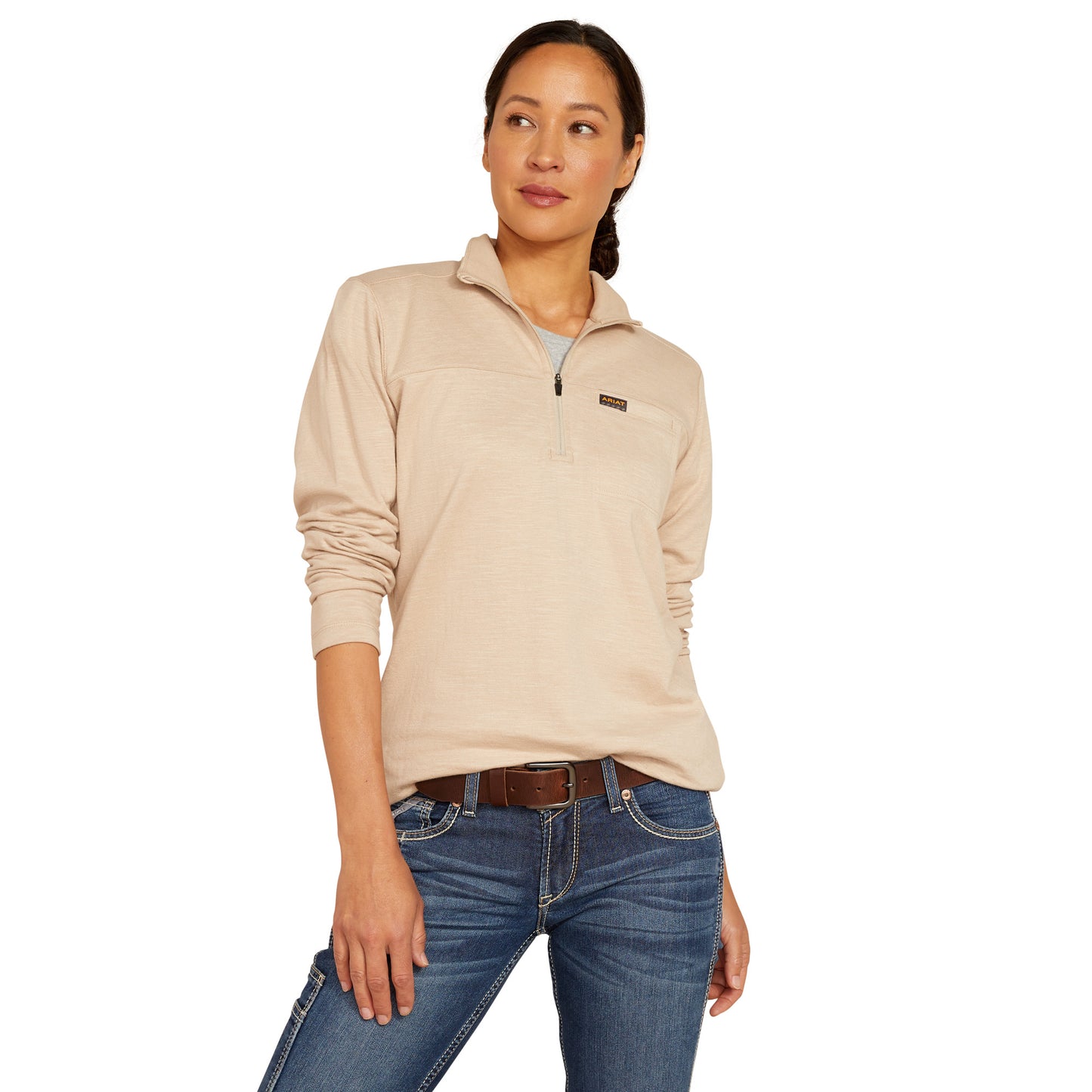 Ariat Ladies Rebar Foundation Oatmeal Heather 1/4 Zip Work Shirt 10052689