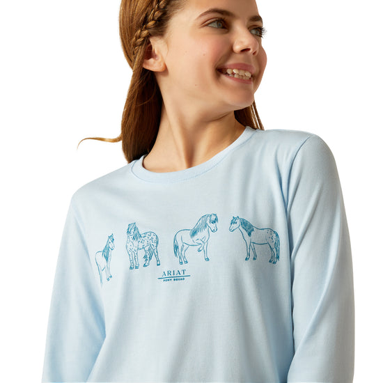 Ariat Youth Girl's Pony Squad Cerulean Heather Long Sleeve T-Shirt 10052535