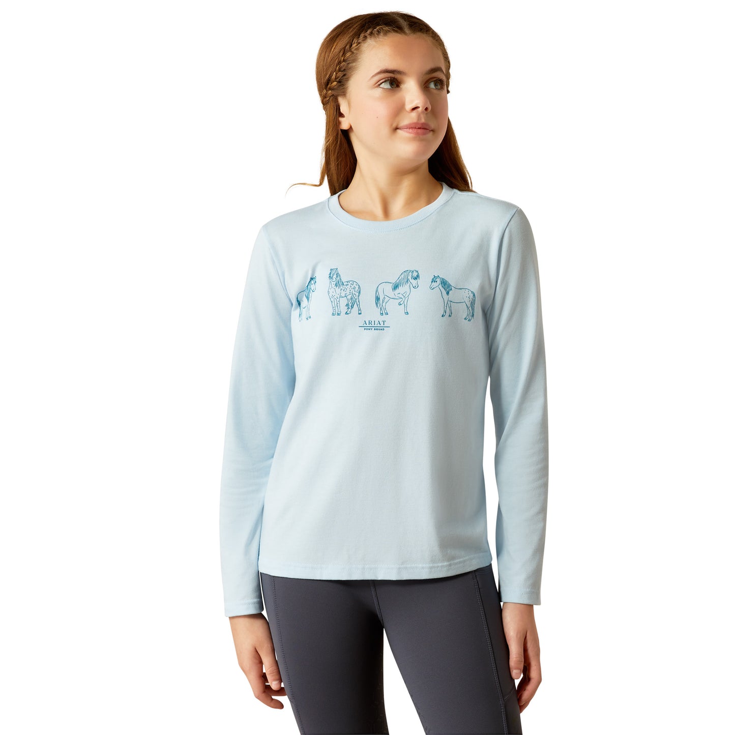 Ariat Youth Girl's Pony Squad Cerulean Heather Long Sleeve T-Shirt 10052535