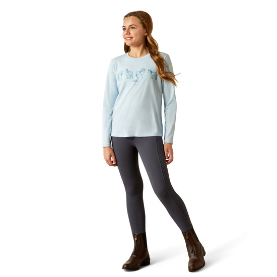 Ariat Youth Girl's Pony Squad Cerulean Heather Long Sleeve T-Shirt 10052535