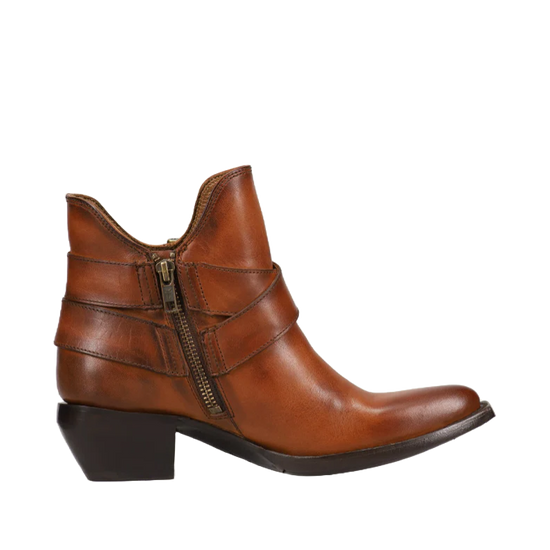 Frye Ladies Sacha Multi Strap Caramel Leather Booties FR41351-CARA