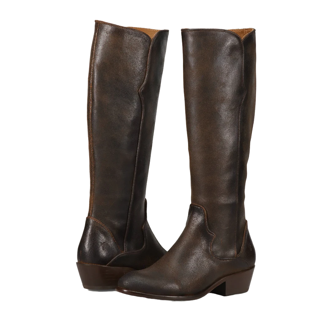 Frye Ladies Carson Piping Chocolate Tall Western Boots FR41360-CHOC