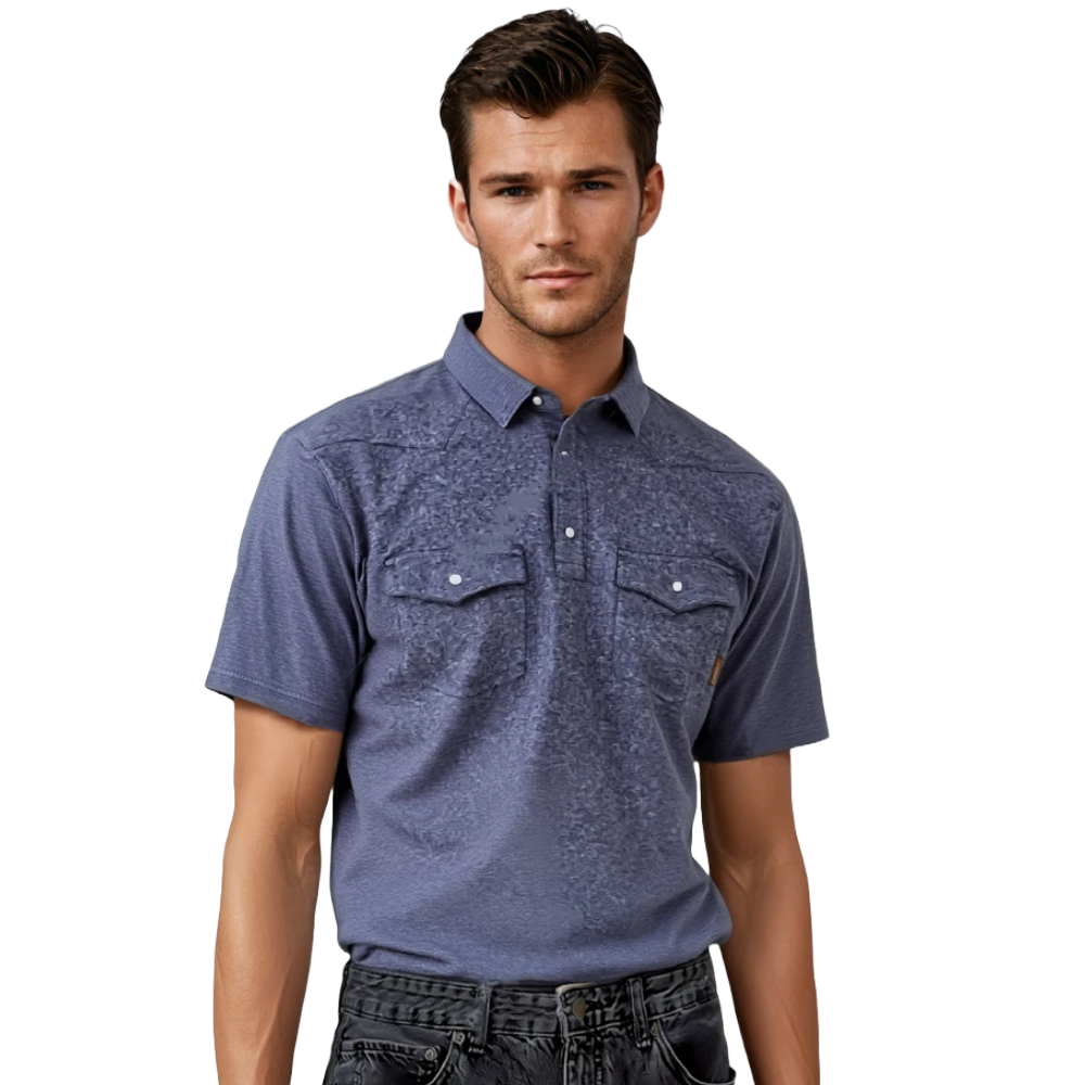 Ariat Men's Retro Western Blue Snap Button Polo Shirt 10055069