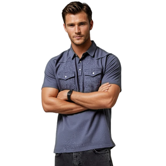 Ariat Men's Retro Western Blue Snap Button Polo Shirt 10055069