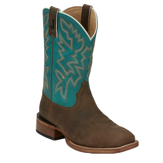 Justin Ladies Miss Ellie Brown Leather & Teal Western Boot FN4202