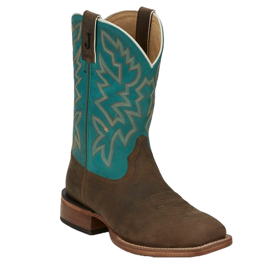 Justin Ladies Miss Ellie Brown Leather & Teal Western Boot FN4202