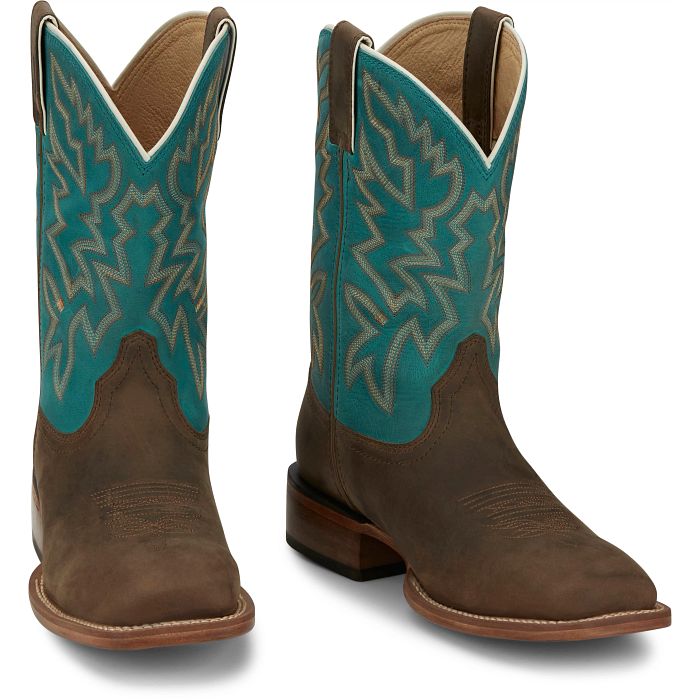 Justin Ladies Miss Ellie Brown Leather & Teal Western Boot FN4202