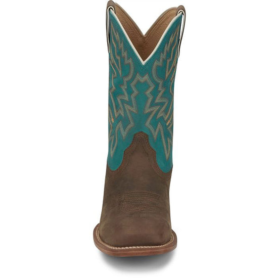 Justin Ladies Miss Ellie Brown Leather & Teal Western Boot FN4202