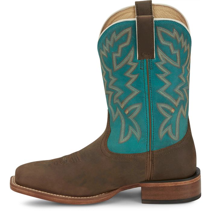 Justin Ladies Miss Ellie Brown Leather & Teal Western Boot FN4202