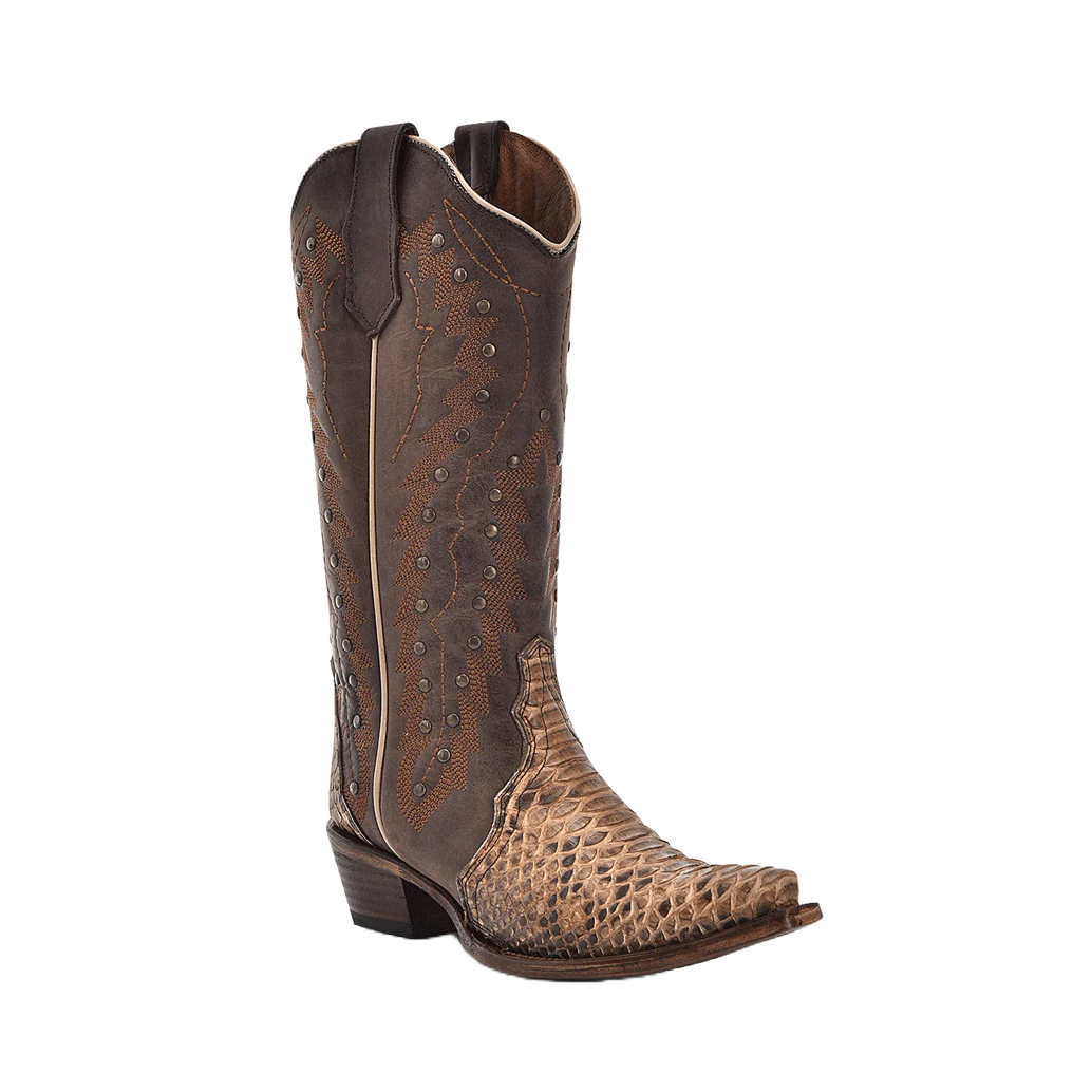 Circle G Ladies Python & Studs Chocolate Brown Western Boots L6045