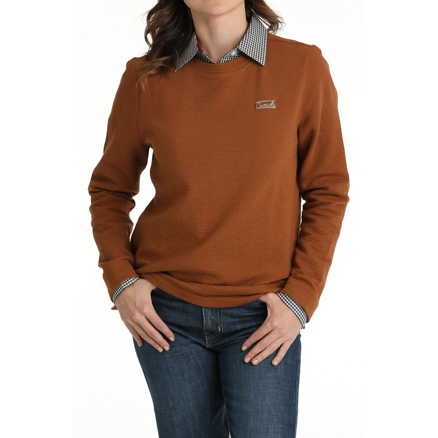 Cinch Ladies Copper Brown Textured Pullover Sweatshirt MAK9205001