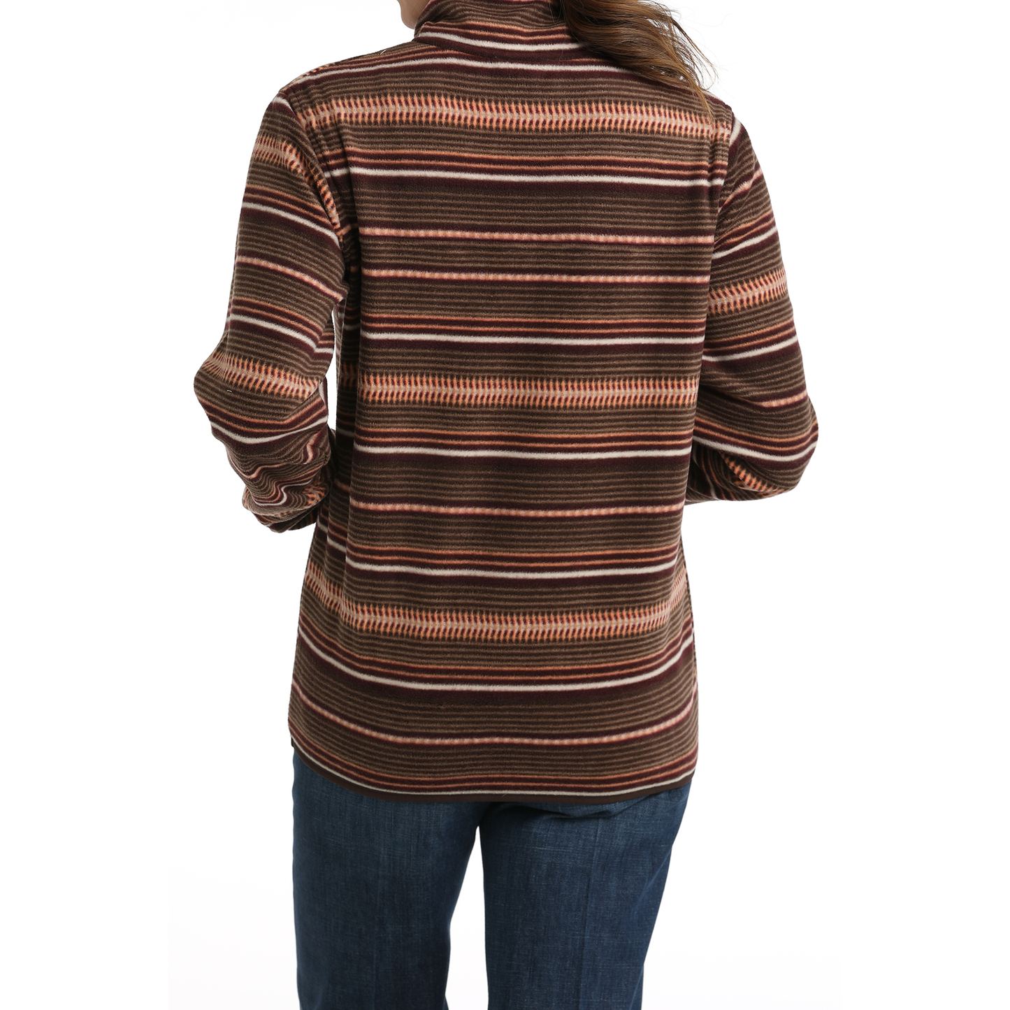 Cinch Ladies Striped Fleece Brown & Coral Pullover Sweater MAK9819009