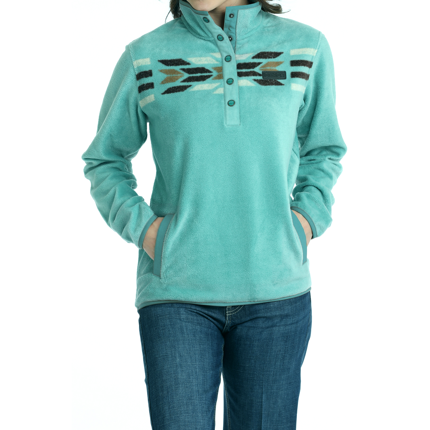 Cinch Ladies Fleece 1/4 Snap Aztec Turquoise Pullover MAK9909002