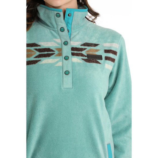 Cinch Ladies Fleece 1/4 Snap Aztec Turquoise Pullover MAK9909002