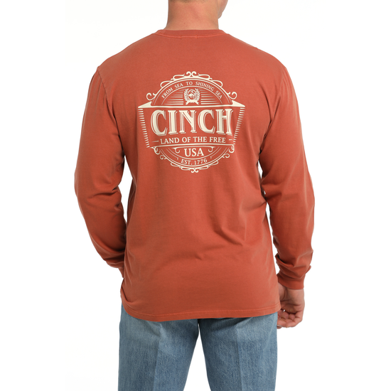 Cinch Men's Logo Solid Orange Long Sleeve T-Shirt MTK1721017