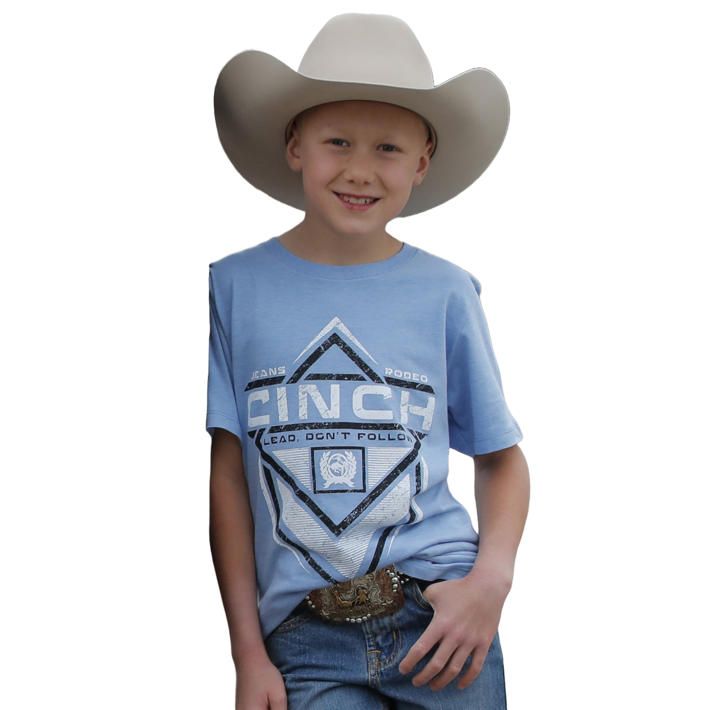 Cinch Youth Boy's Diamond Logo Graphic Light Blue T-Shirt MTT7670148