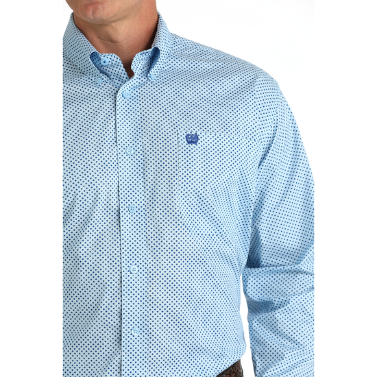 Cinch Men's Light Blue Geometric Print Button Down Shirt MTW1105798