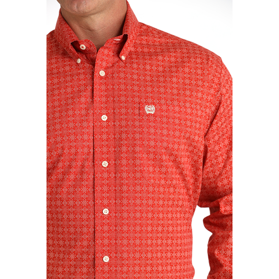 Cinch Men's Geometric Print Red  Button Down MTW1105803