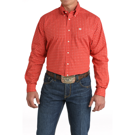 Cinch Men's Geometric Print Red  Button Down MTW1105803