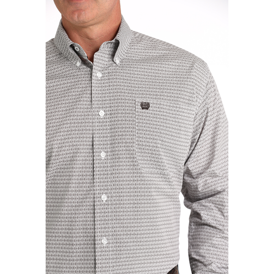 Cinch Men's White Diamond Print Button Down Shirt MTW1105817