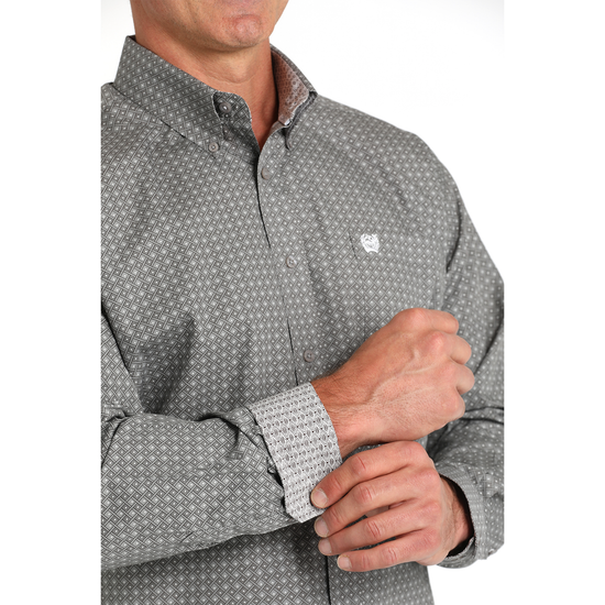 Cinch Men's Grey Checkered Print Button Down Shirt MTW1105818