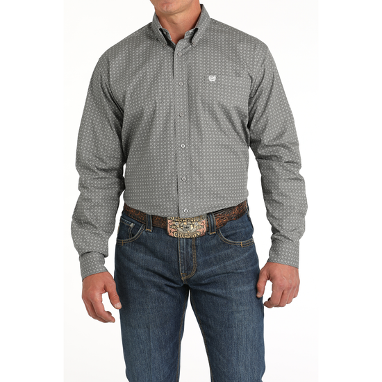 Cinch Men's Grey Checkered Print Button Down Shirt MTW1105818