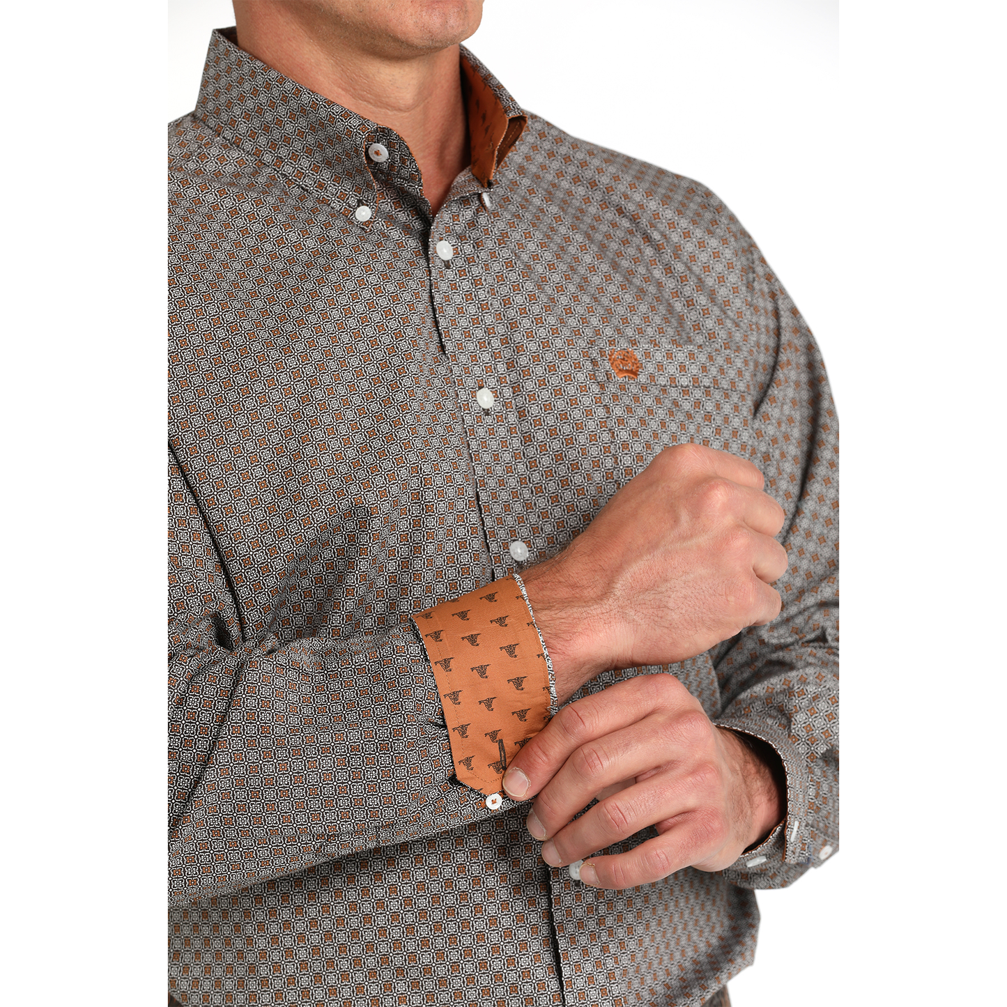 Cinch Men's Brown Geometric Print Button Down Shirt MTW1105823