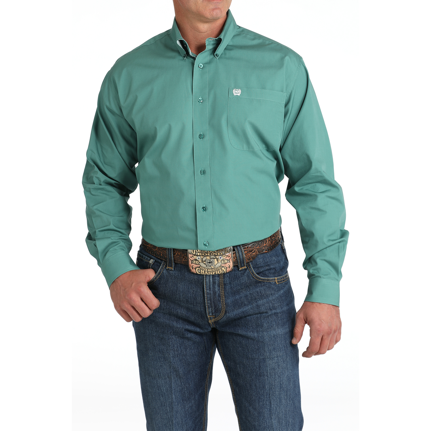 Cinch Men's Solid Green Long Sleeve Button Down Shirt MTW1105826