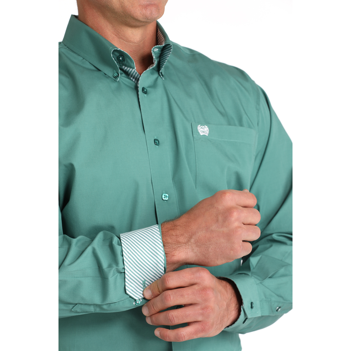 Cinch Men's Solid Green Long Sleeve Button Down Shirt MTW1105826