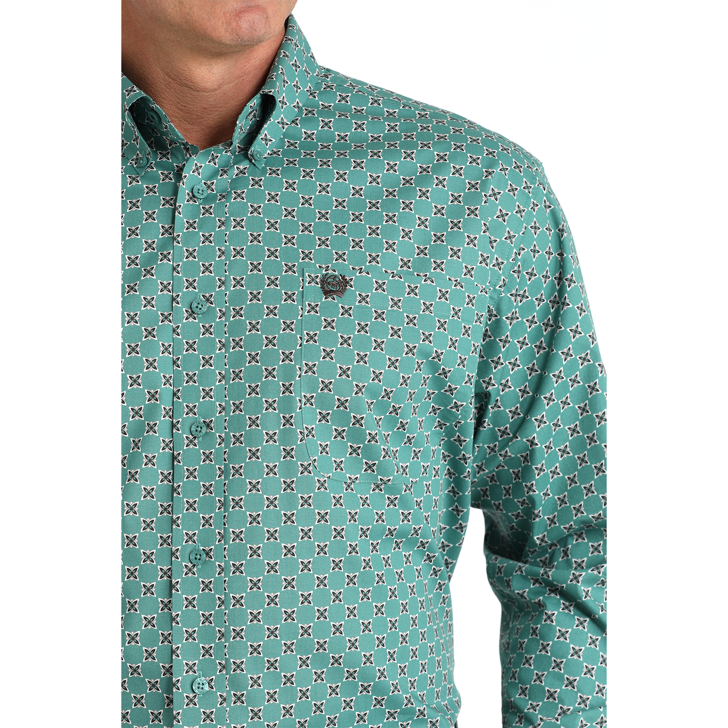 Cinch Men's Green Western Diamond Print Button Down Shirt MTW1105829