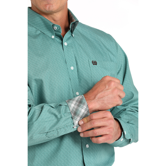 Cinch Men's Green Chevron Print Button Down Shirt MTW1105830