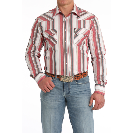 Cinch Men's Striped White Marble Snap Button Down Western Shirt MTW1301079