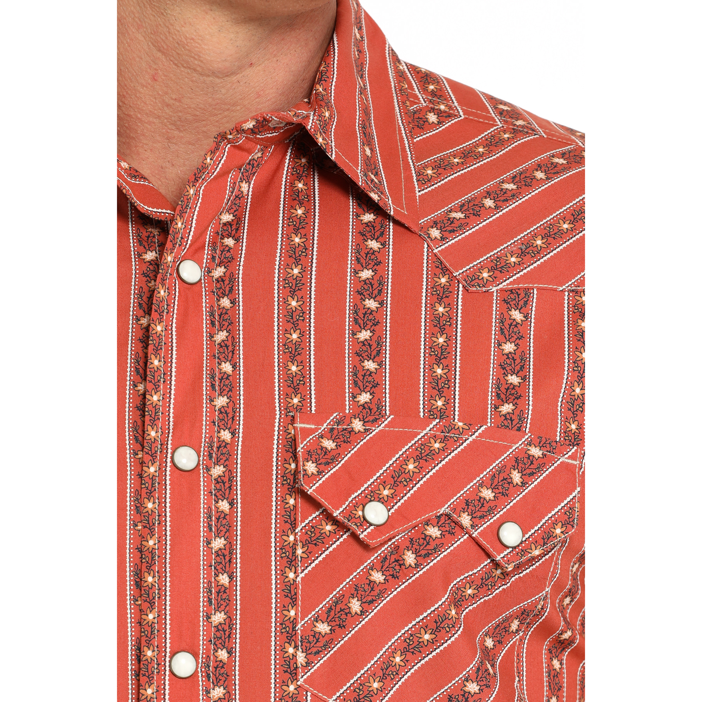 Cinch Men's Orange Modern Print Snap Button Down Shirt MTW1301080