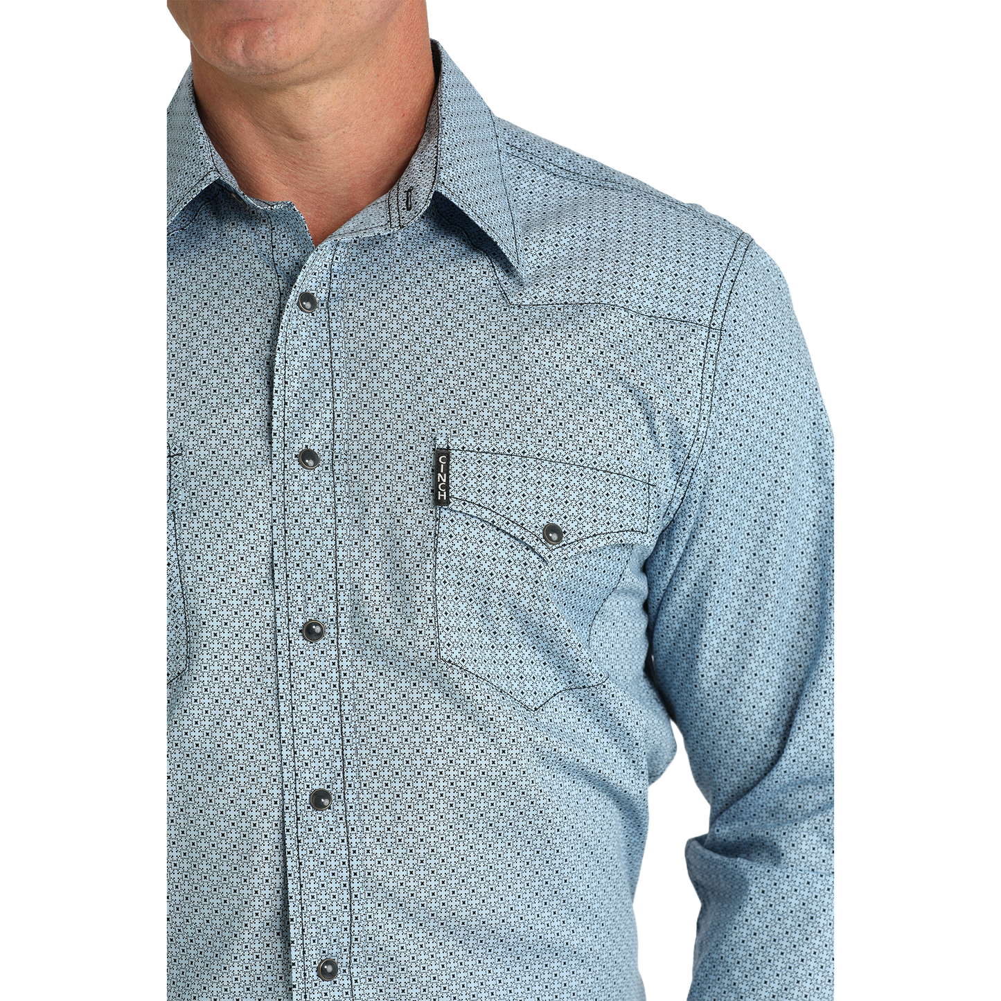 Cinch Men's Light Blue Western Geometric Print Snap Shirt MTW1303078