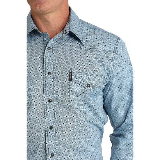 Cinch Men's Light Blue Western Geometric Print Snap Shirt MTW1303078