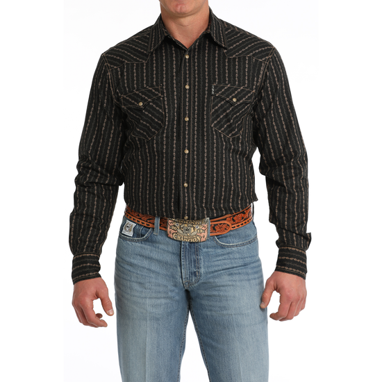 Cinch Men's Striped Black Snap Button Down Western Shirt MTW1303081