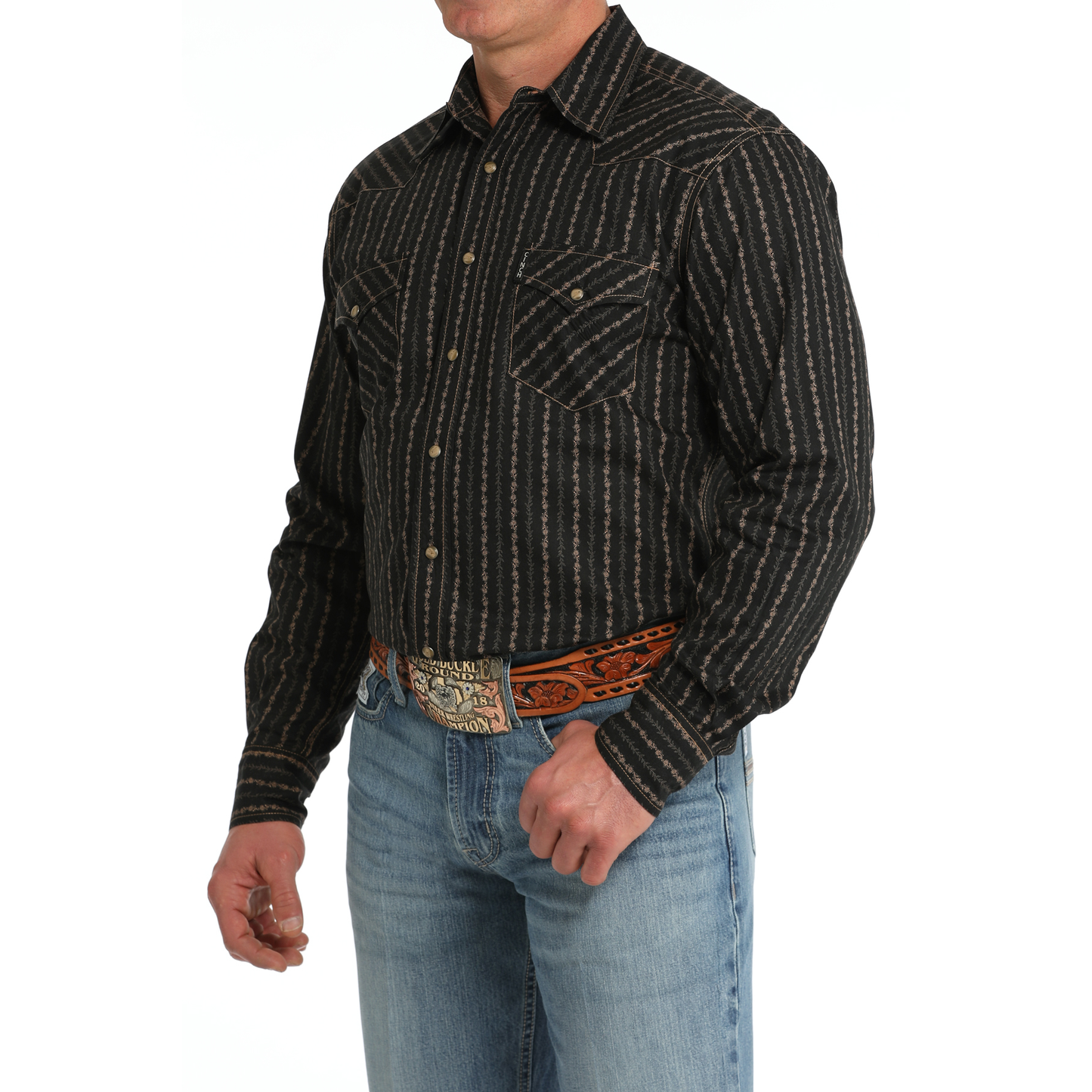 Cinch Men's Striped Black Snap Button Down Western Shirt MTW1303081