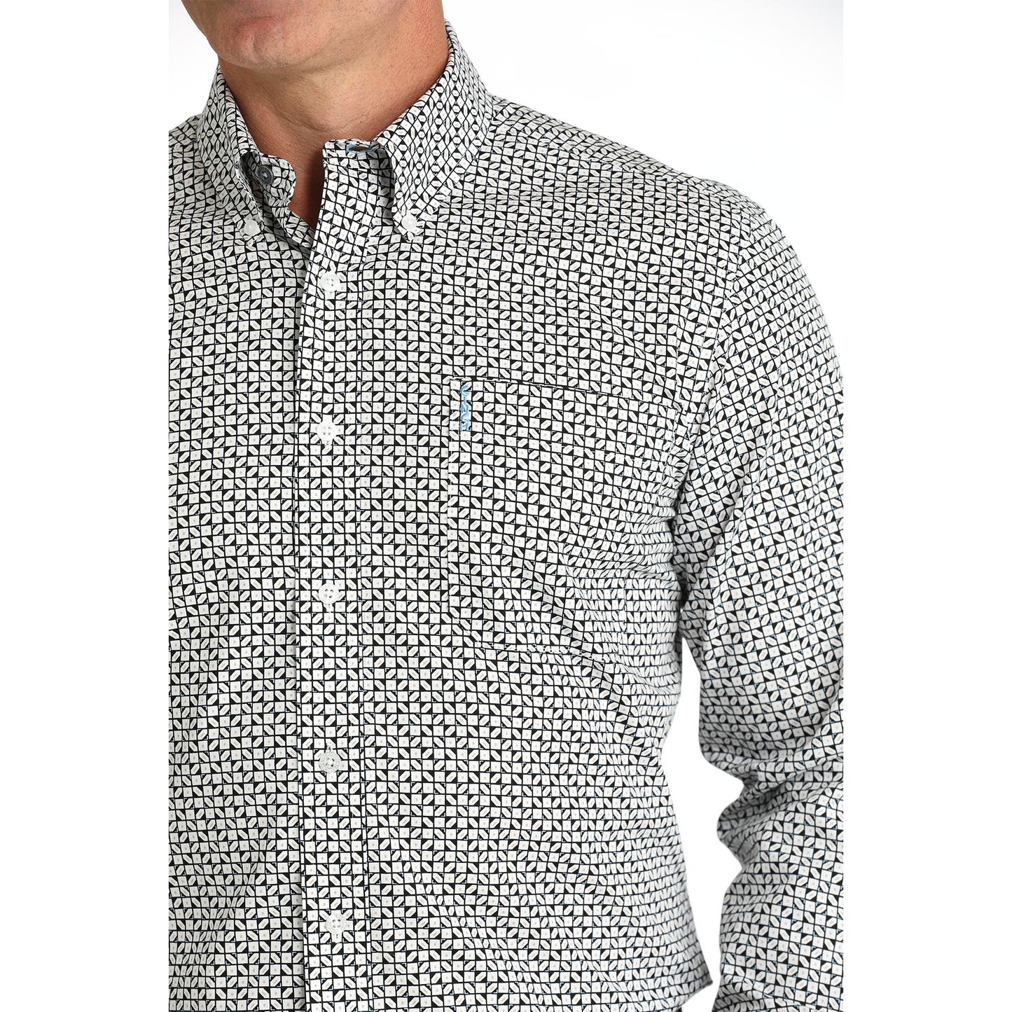 Cinch Men's White & Black Tile Print Button Down Shirt MTW1347108