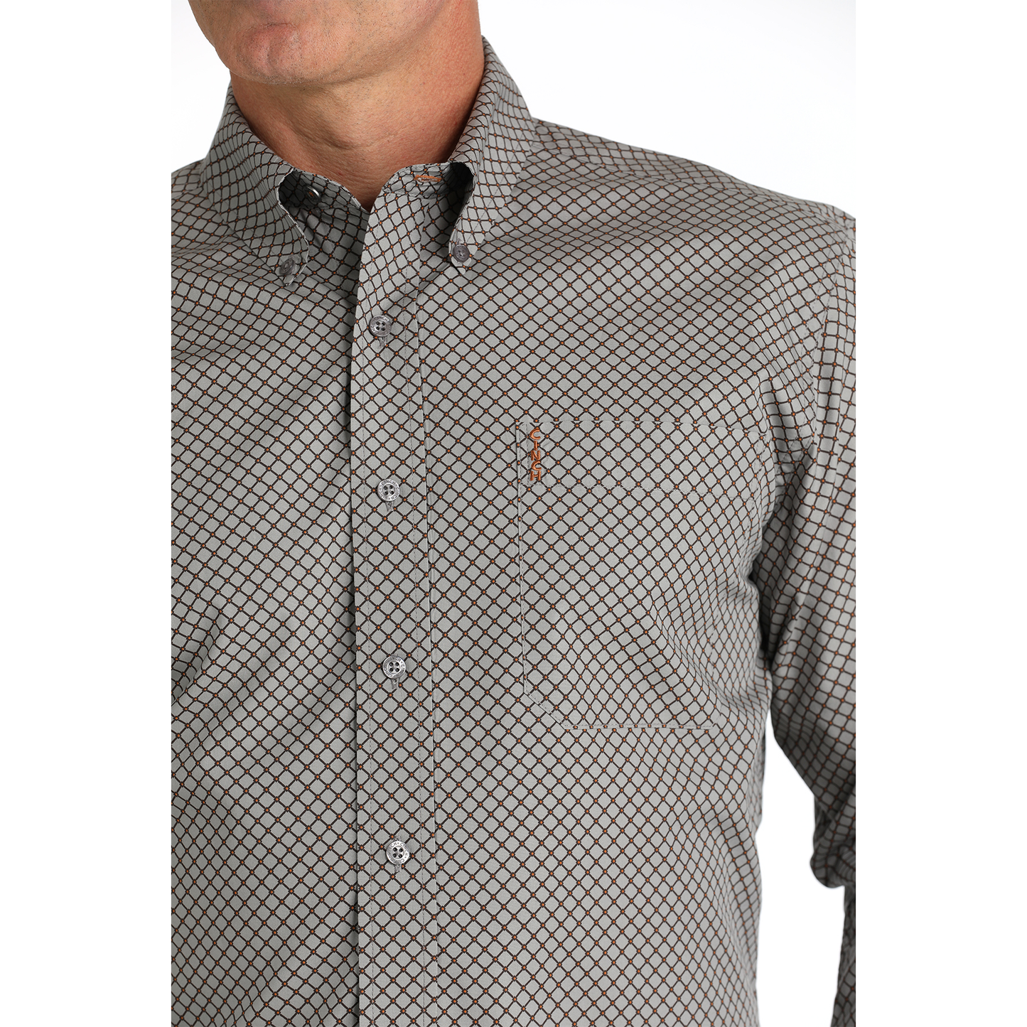 Cinch Men's Grey Checkered Print Button Down Shirt MTW1347114