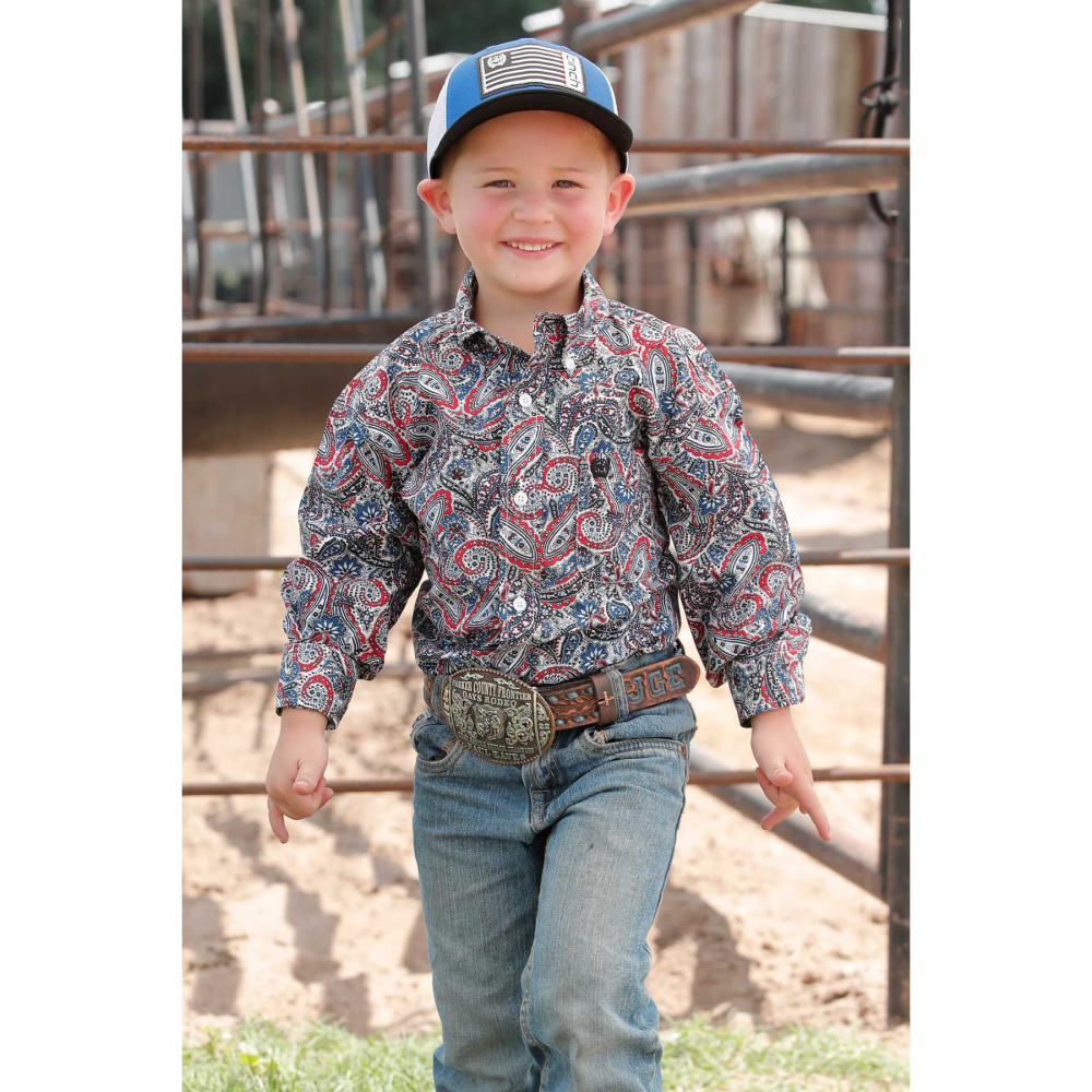 Cinch Youth Boy's Multicolor Paisley Print Button Down Shirt MTW7060346