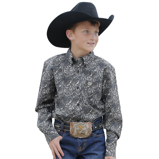 Cinch Youth Boy's Black Paisley Print shirt MTW7060350