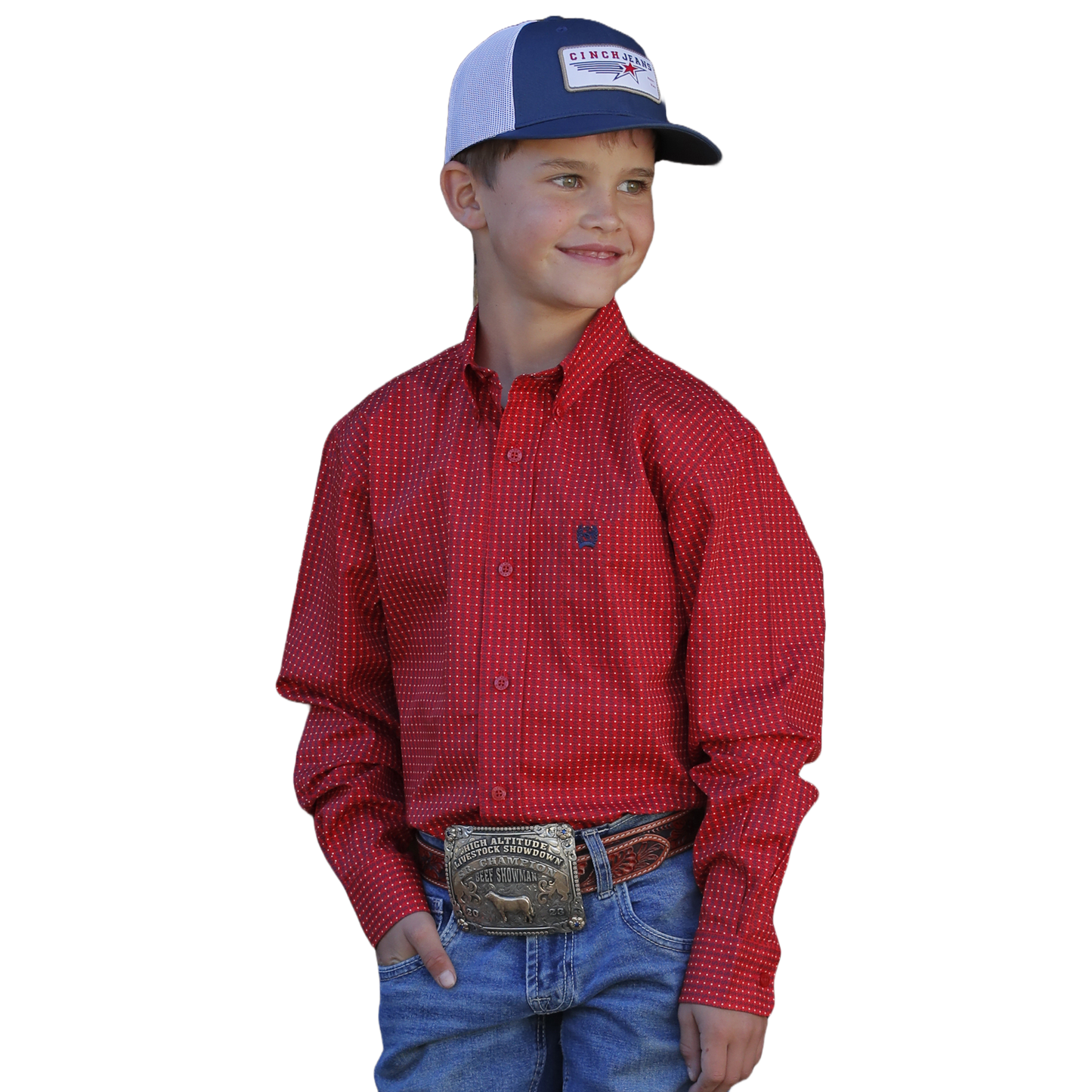 Cinch Youth Boy's Red Dotted Print Button Down Shirt MTW7060353