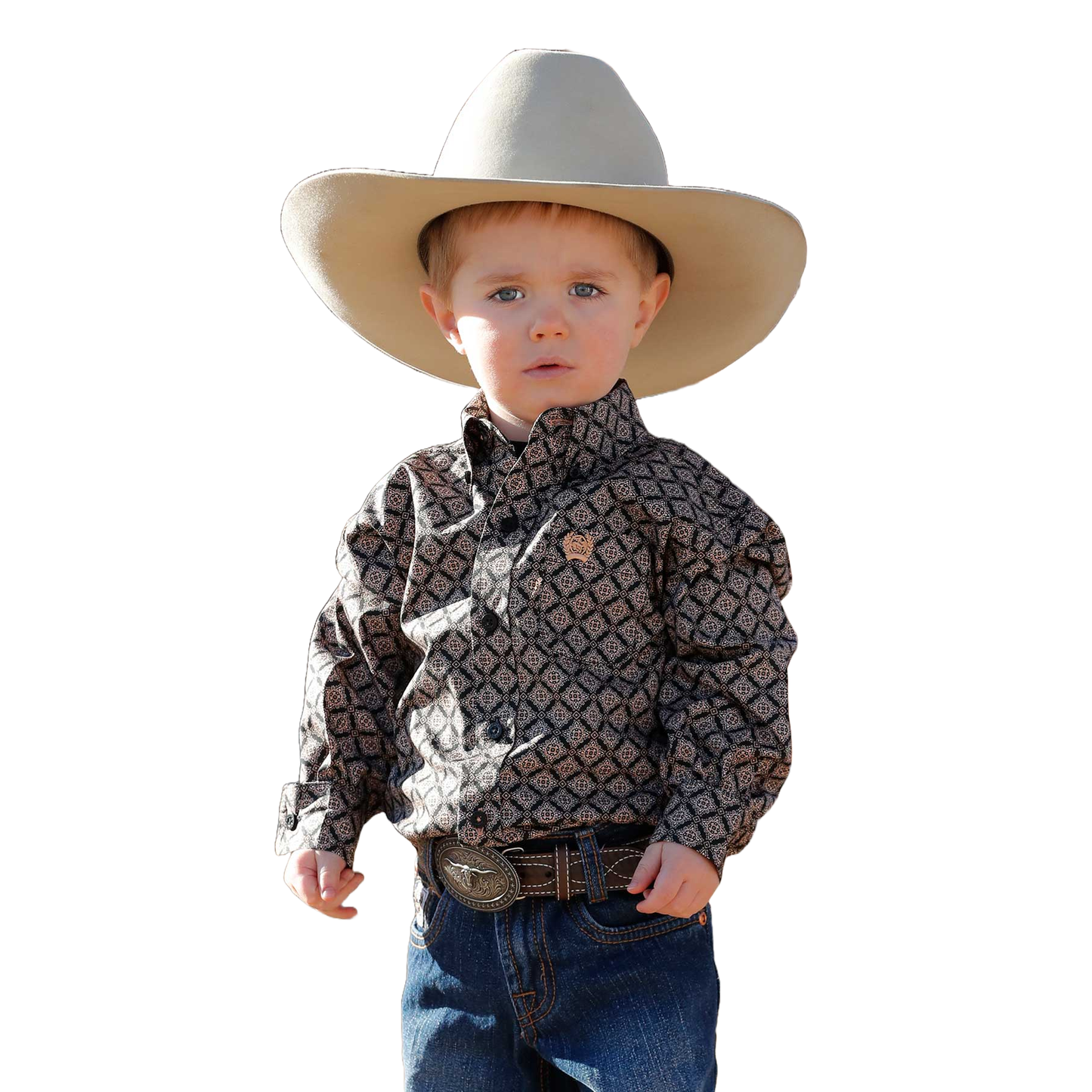 Cinch Baby Boy's Diamond Printed Button Down Black Western Shirt MTW7062360