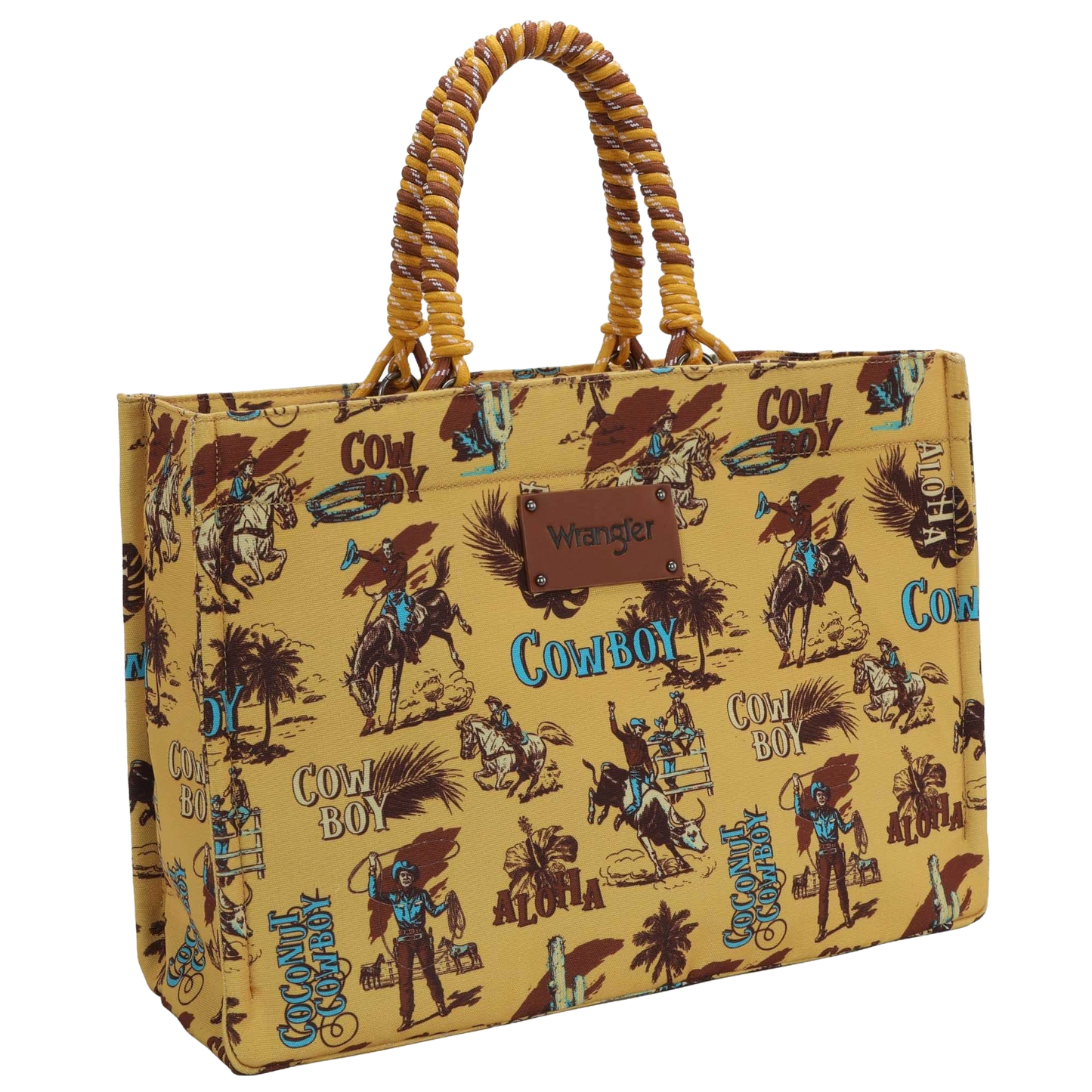 Wrangler Ladies Cowboy Print Canvas Yellow Tote Bag WG284-8119DYL