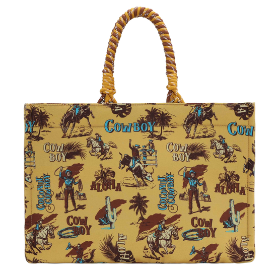 Wrangler Ladies Cowboy Print Canvas Yellow Tote Bag WG284-8119DYL