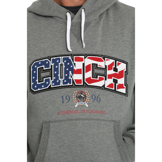 Cinch Men's Grey 1996 Flag Logo Graphic Pullover Hoodie MWK1185024