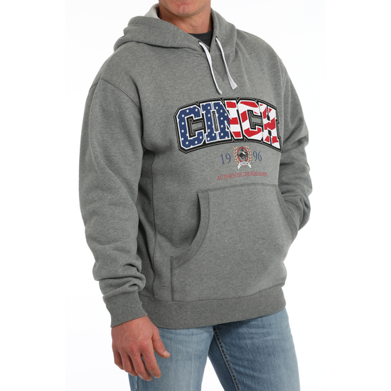 Cinch Men's Grey 1996 Flag Logo Graphic Pullover Hoodie MWK1185024